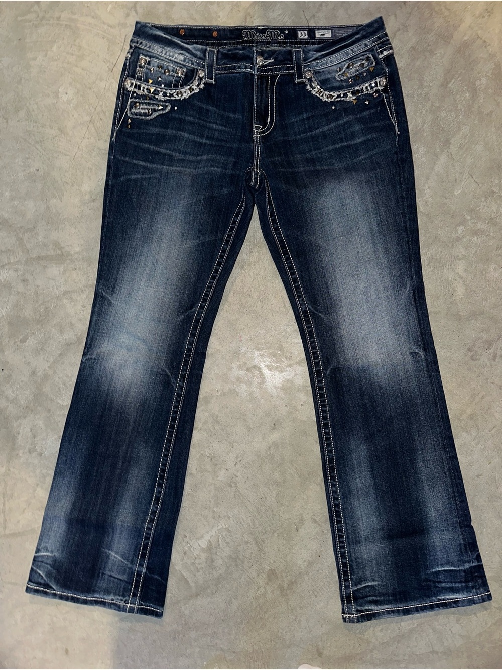 Miss Me Dark Indigo Embroidered Waistband Jeans